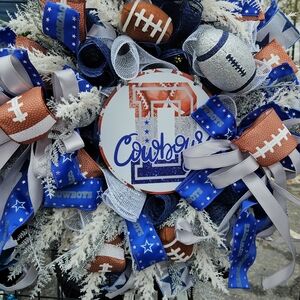 Cowboys Themed Holiday Wreath with Blue and Silver Accents